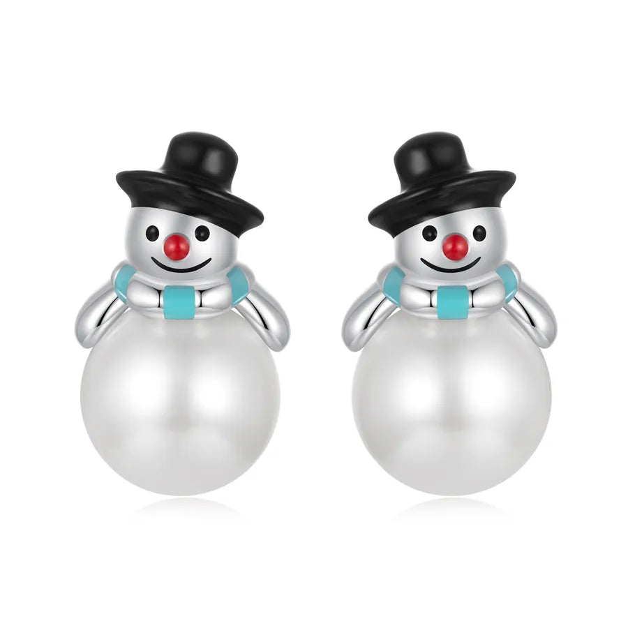 1 Paar Weißgold beschichtete 925 Sterling Silber Perle Weihnachten Hut Schneemann Ohrstecker | Shop Nory