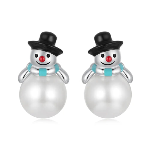 1 Paar Weißgold beschichtete 925 Sterling Silber Perle Weihnachten Hut Schneemann Ohrstecker | Shop Nory