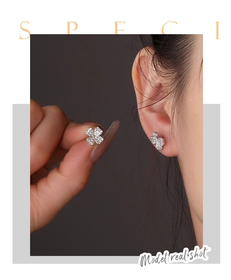 1 Paar 925 Sterling Silber Zirkon 925 Sterling Silber Ohrringe Vierblättriger Klee Ohrstecker | Shop Nory