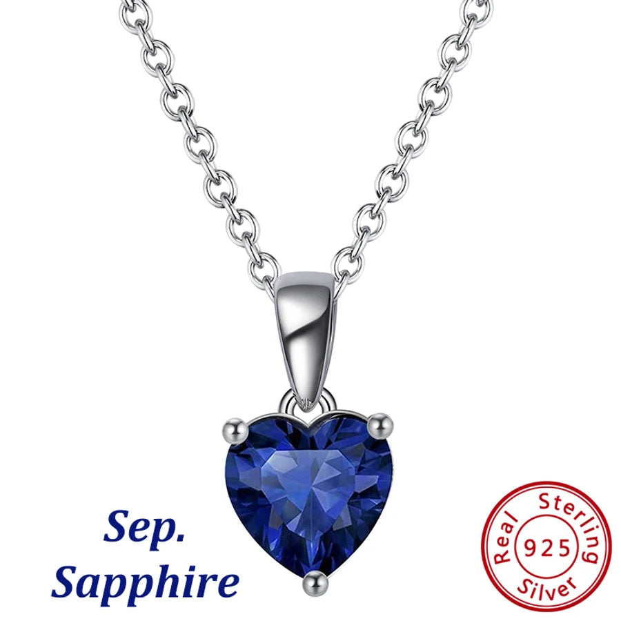 925 Sterling Silber Überzogene Kabelkette Runde Herzform Geburtstagsstein Halskette | Shop Nory