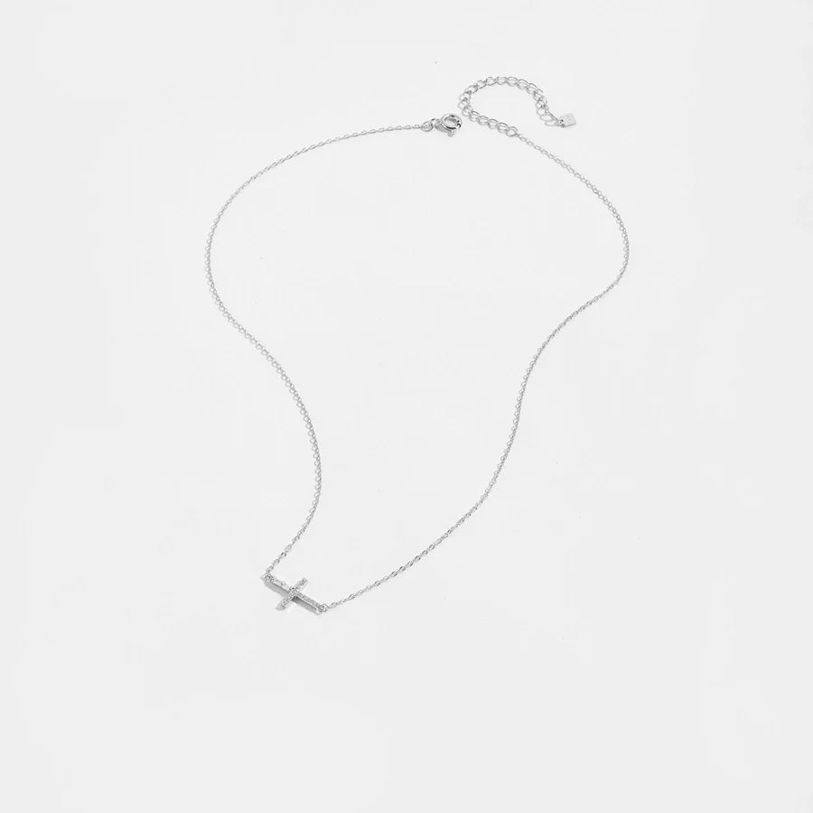 925 Sterling Silber Zirkon Kabelkette Einlage Geometrisches Kreuz Anhänger Halskette | Shop Nory