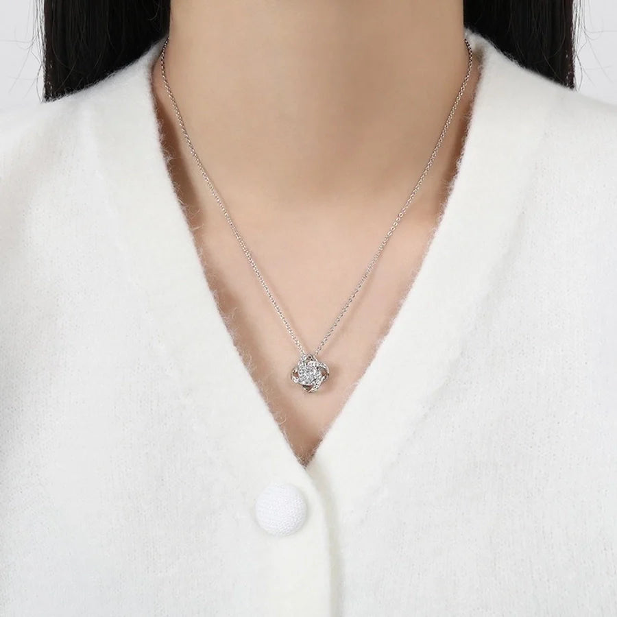 925 Sterling Silber Zirkon Kabelkette Vierblättriger Kleeblatt Anhänger Halskette | Shop Nory