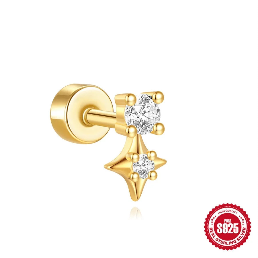 1 Stück Ohrknorpelringe & -stecker Cute Geometric 925 Sterling Silber Türkis Zirkon Ohrknorpelringe & -stecker | Shop Nory