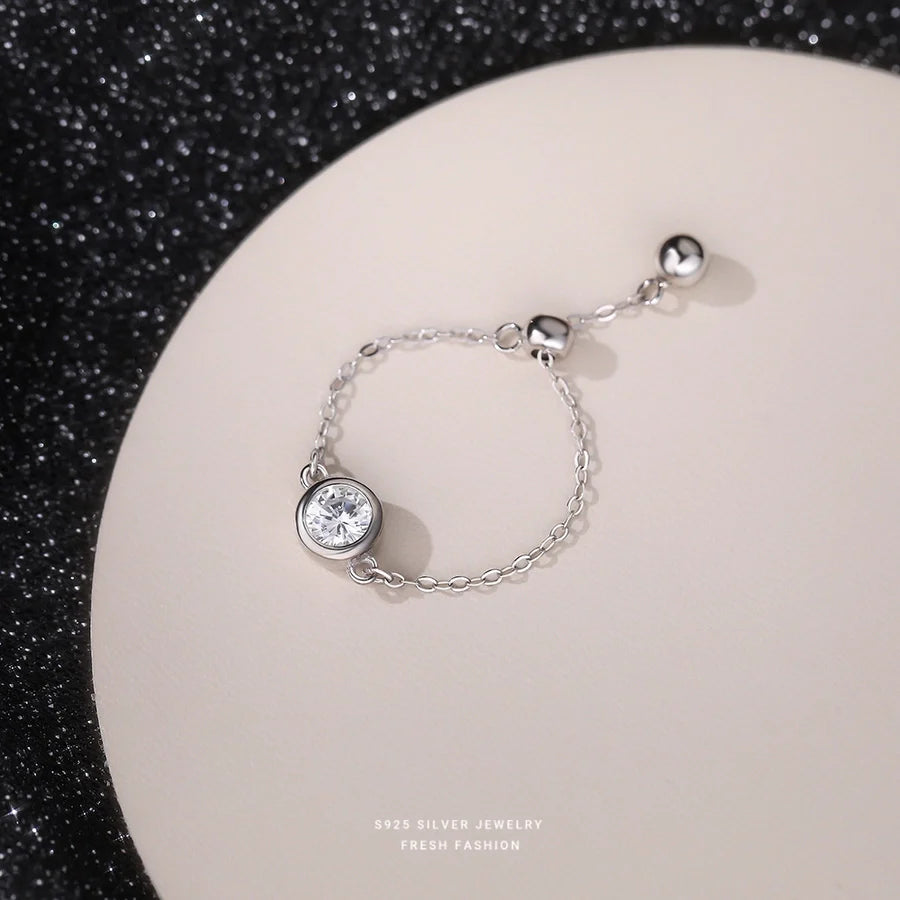 925 Sterling Silver Zircon Rund Verstellbarer Ring 925 Sterling Silber Ringe | Shop Nory