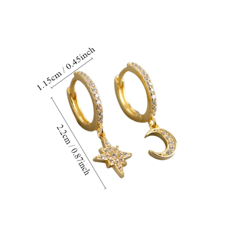 1 Paar 18K Goldbeschichtet Weißgoldbeschichtet 925 Sterlingsilber Zirkon 925 Sterlingsilber Ohrringe Stern Mond Tropf Ohrringe | Shop Nory