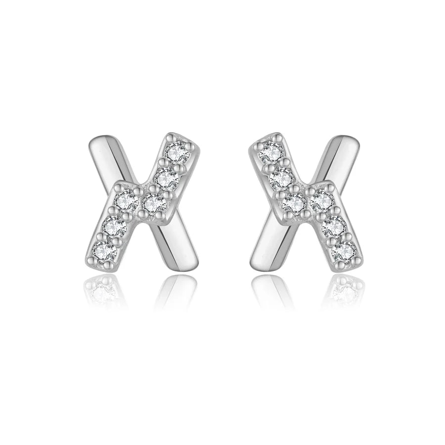 1 Paar 18K Goldbeschichtete Weißgoldbeschichtete 925 Sterling Silber Zirkon 925 Sterling Silber Ohrringe Buchstaben Ohrstecker | Shop Nory