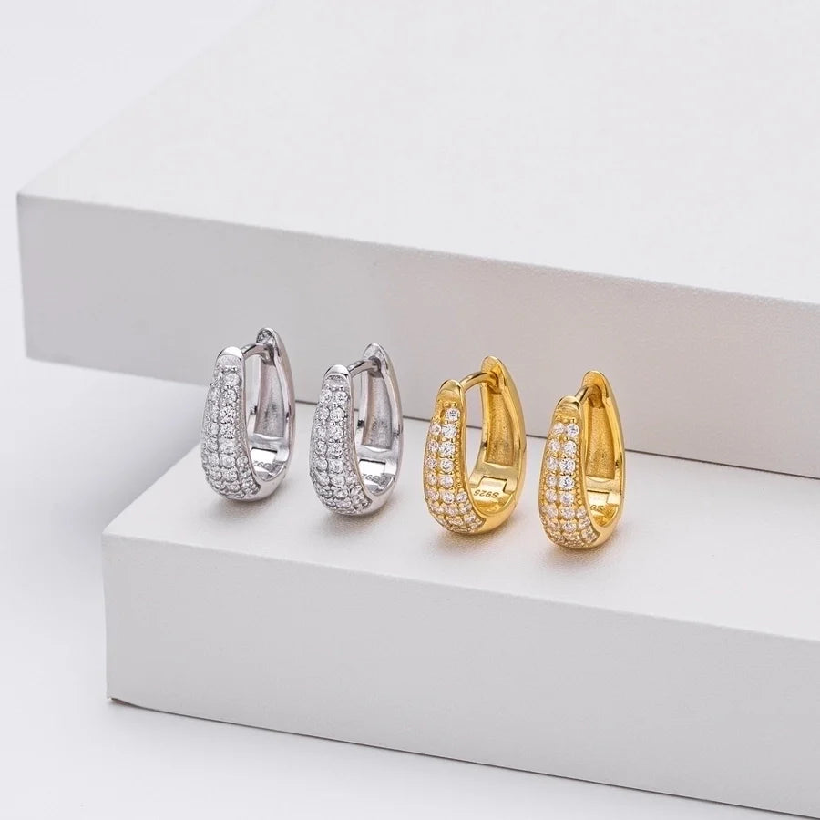 1 Paar 18K Gold Beschichtet Weißgold Beschichtet Rhodium Beschichtet 925 Sterling Silber Zirkon 925 Sterling Silber Ohrringe Geometrische Ohrringe | Shop Nory