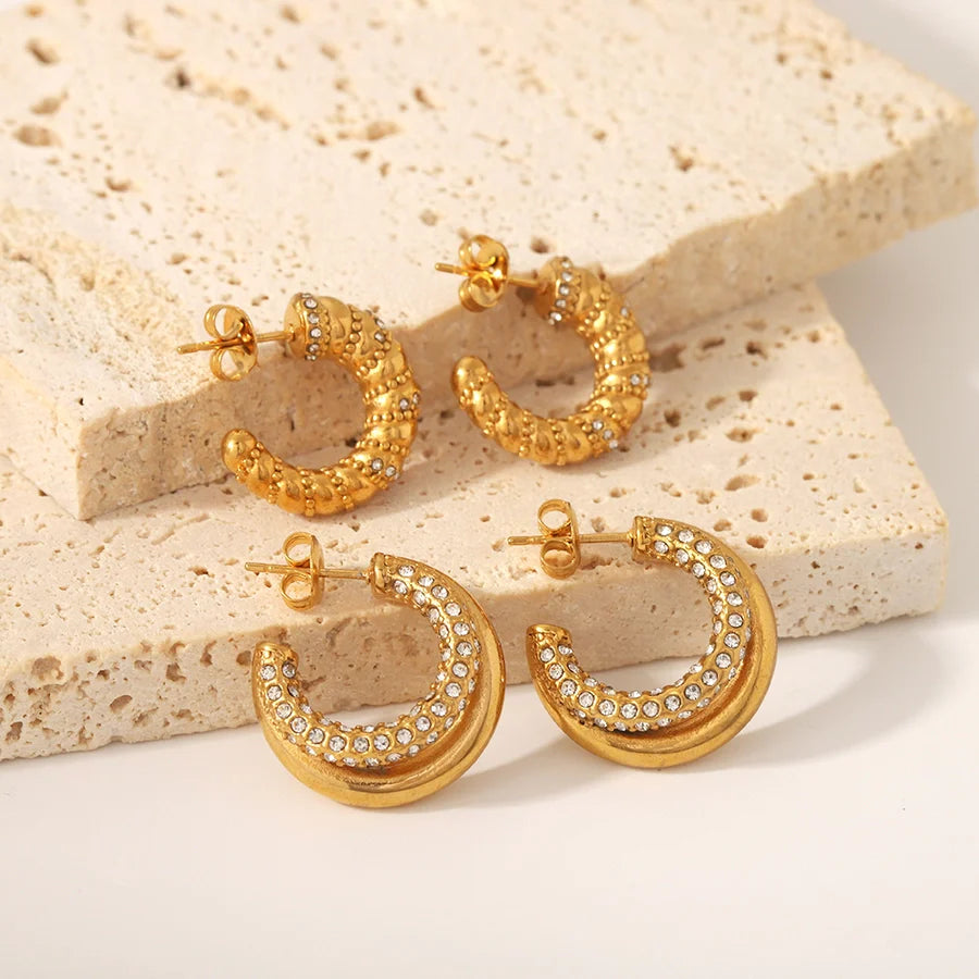 Creolen Ohrringe Diamond in Edelstahl -18k vergoldet | Shop Nory