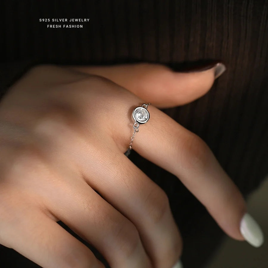925 Sterling Silver Zircon Rund Verstellbarer Ring 925 Sterling Silber Ringe | Shop Nory