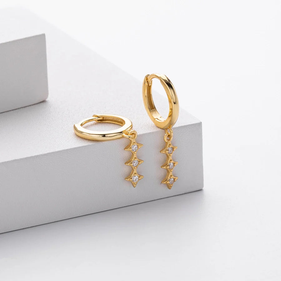 1 Paar 18K Gold Plattiert Weiß Gold Plattiert Rhodium Plattiert 925 Sterling Silber Zirkon 925 Sterling Silber Ohrringe Geometrische Tropf Ohrringe | Shop Nory
