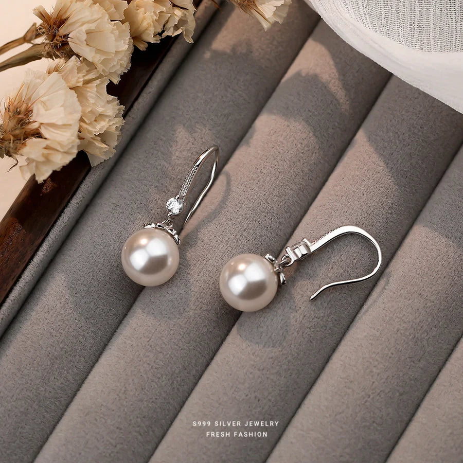 1 Paar S999 Silber Glasperle Zirkon 925 Sterling Silber Ohrringe Perlen Tropf Ohrringe | Shop Nory