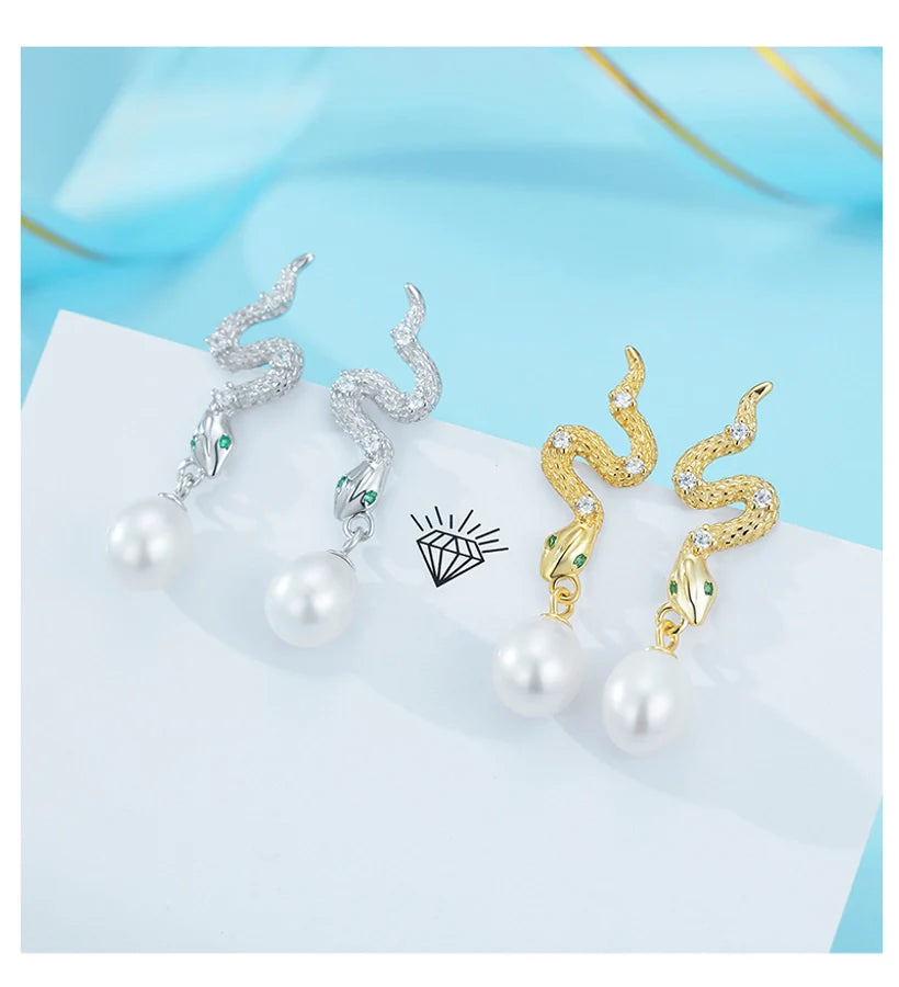 1 Paar 18K vergoldet Weißgold-plattiert 925 Sterling Silber Perle Zirkon 925 Sterling Silber Ohrringe Schlangenohrringe | Shop Nory