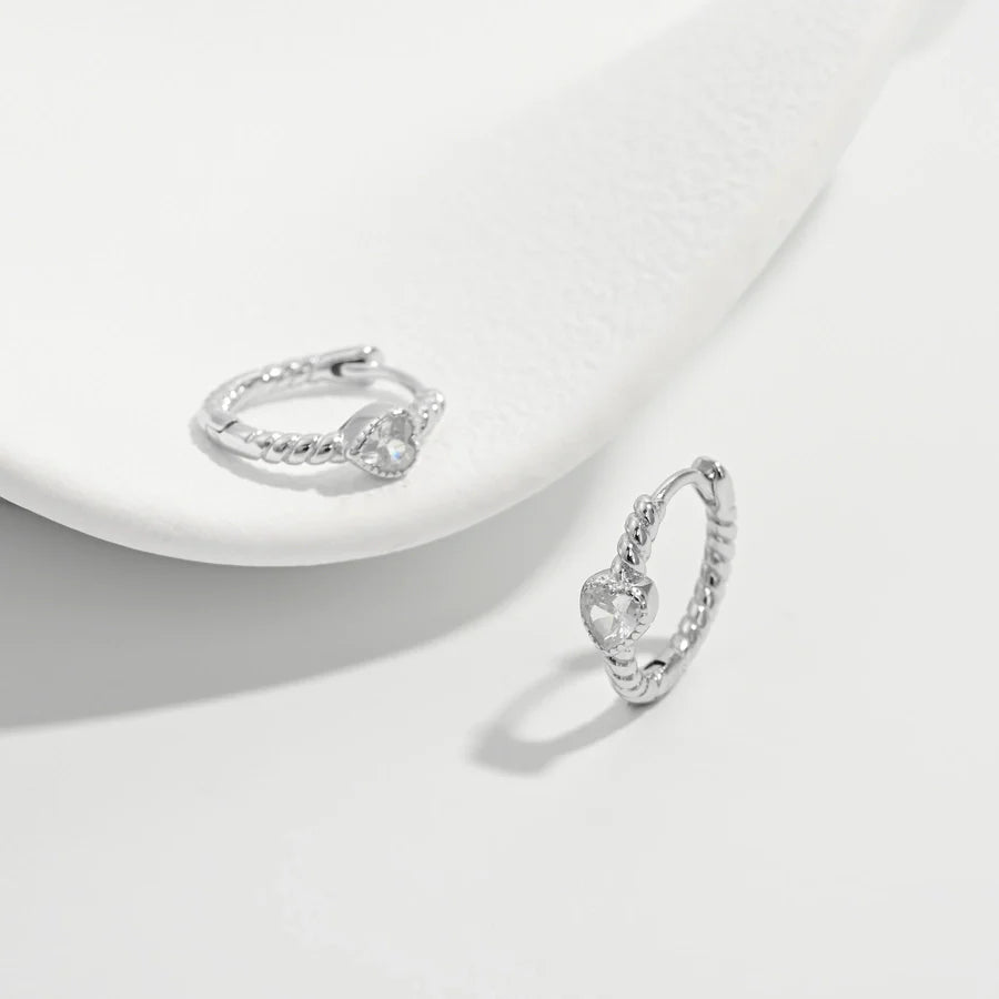 1 Paar Weißgoldbeschichtet 925 Sterlingsilber Zirkon 925 Sterlingsilber Ohrringe Runde Creolen | Shop Nory