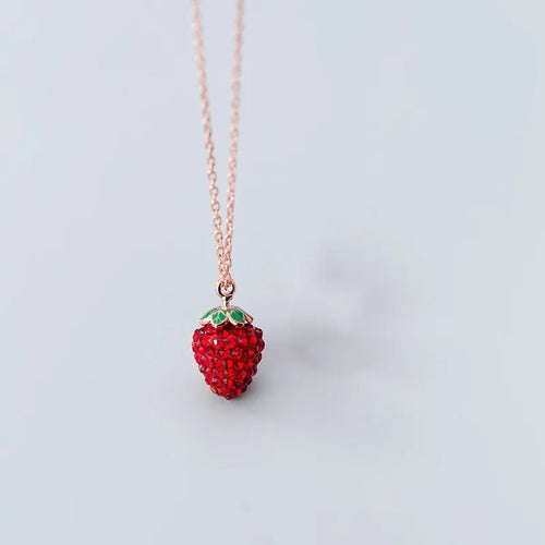 925 Sterling Silber Zirkon Kabelkette Einlage Erdbeer Anhänger Halskette | Shop Nory