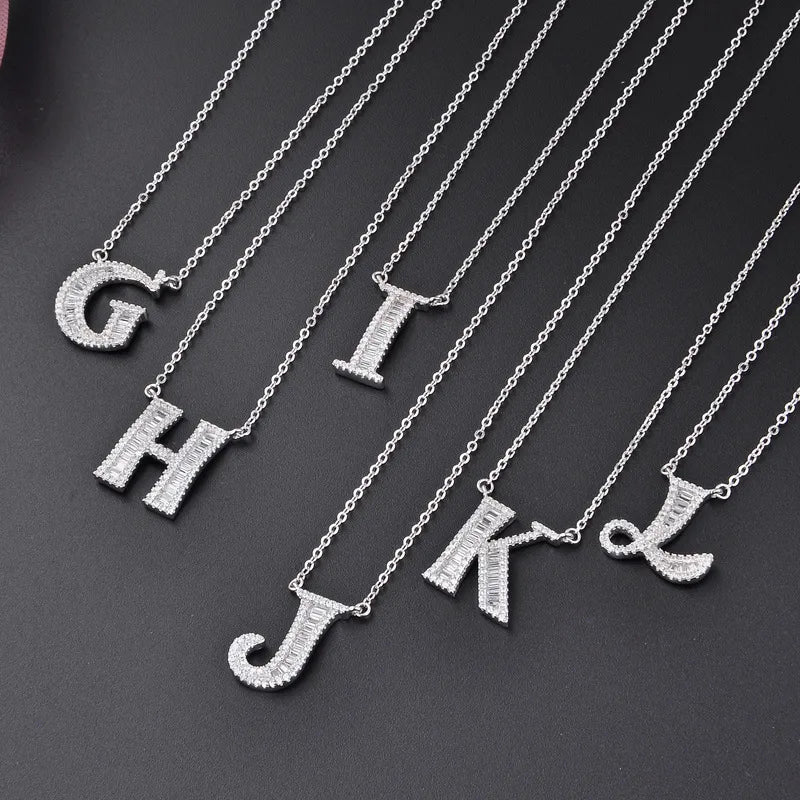 925 Sterling Silber Zirkon Kabelkette Einlage Buchstaben Anhänger Halskette | Shop Nory