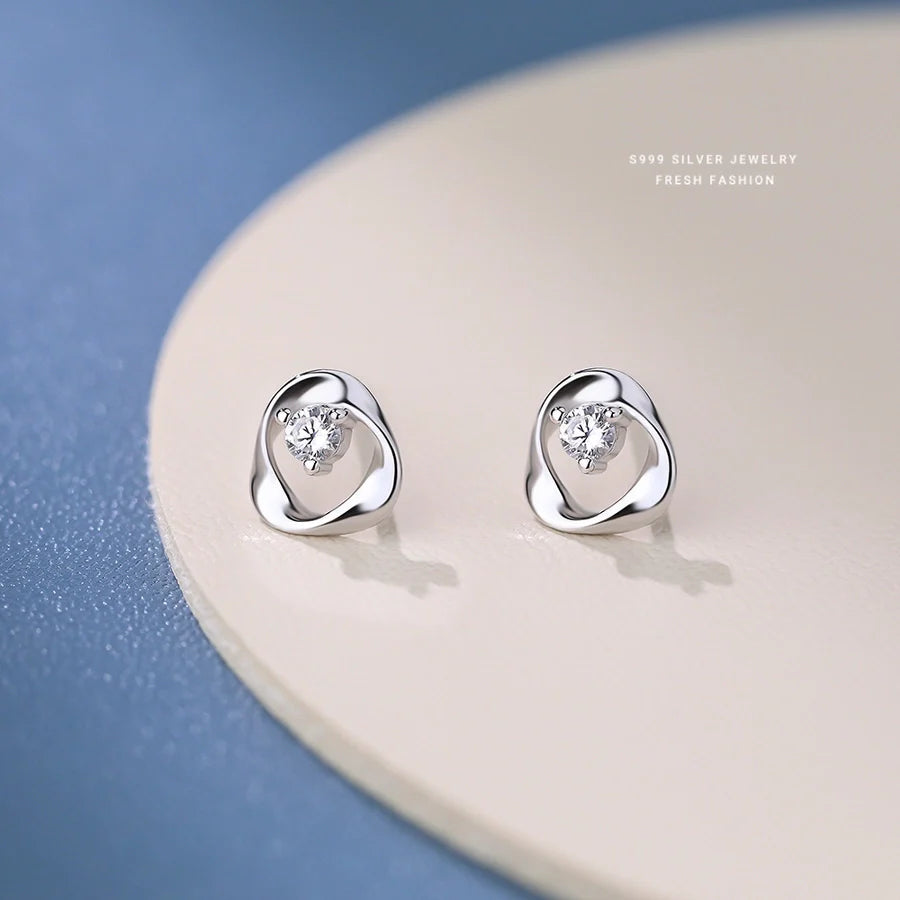 1 Paar S999 Silber Zirkon 925 Sterling Silber Ohrringe Geometrische Ohrstecker | Shop Nory