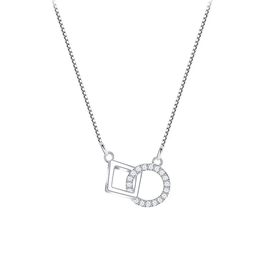 925 Sterling Silber Zirkon Boxkette Beschichtung Geometrische Anhänger Halskette | Shop Nory