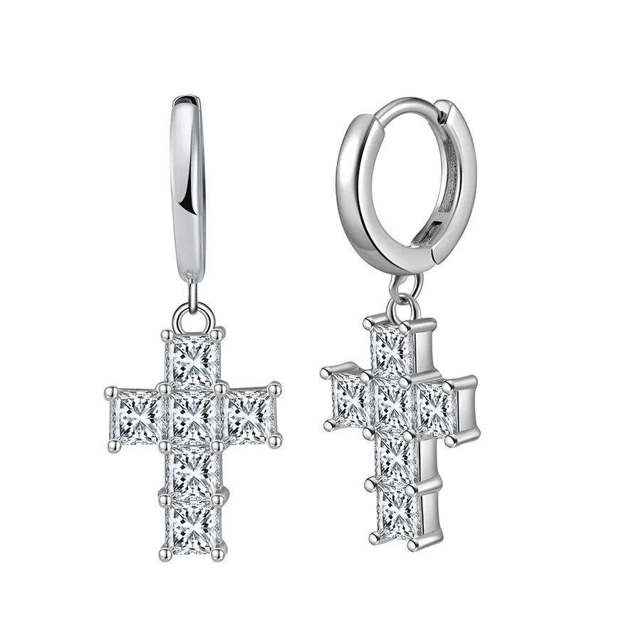 Weißgoldbeschichtete versilberte 925 Sterling Silber Zirkon 925 Sterling Silber Ohrringe runde Herzform Rhombus Ohrringe | Shop Nory