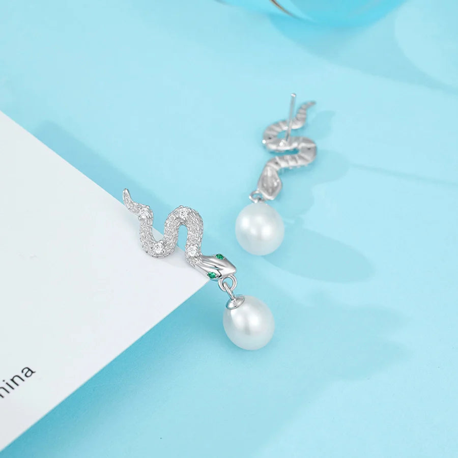 1 Paar 18K vergoldet Weißgold-plattiert 925 Sterling Silber Perle Zirkon 925 Sterling Silber Ohrringe Schlangenohrringe | Shop Nory