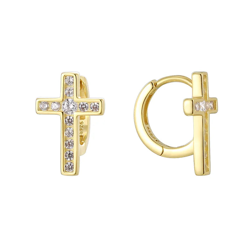 1 Paar 14K vergoldete 925 Sterlingsilber Zirkon 925 Sterlingsilber Ohrringe Kreuz Hoop Ohrringe | Shop Nory