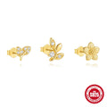 3-teiliges Set 925 Sterling Silber Zirkon 925 Sterling Silber Ohrringe Geometrische Blätter Blumen Ohrringe Ohrstecker | Shop Nory
