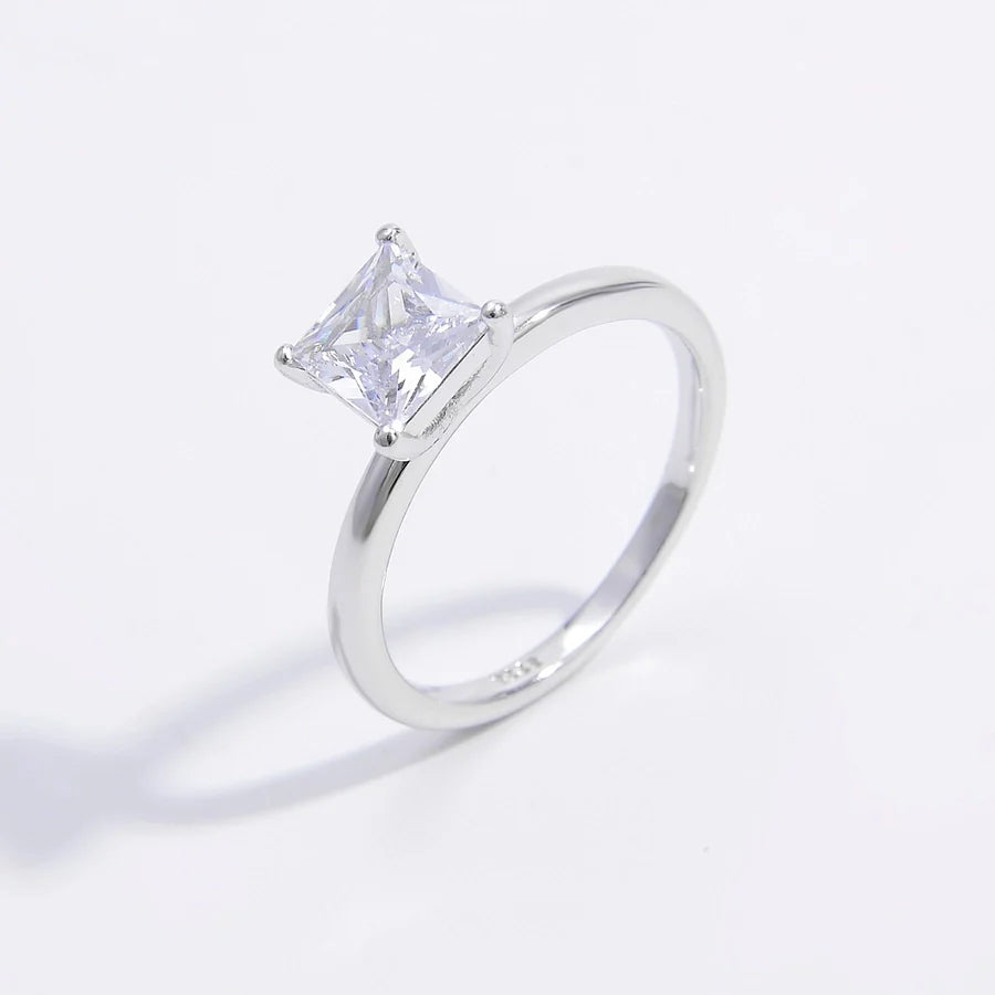 Weißgold plattiert 925 Sterling Silber Zirkon quadratische Herzform Ringe 925 Sterling Silber Ringe | Shop Nory