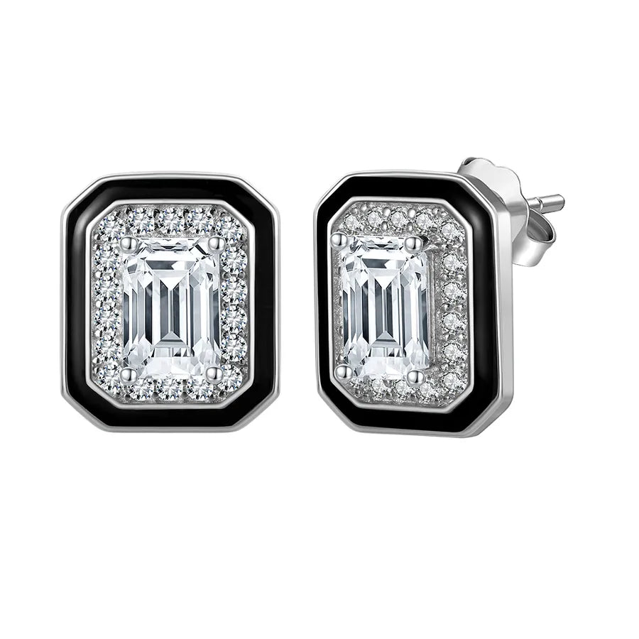 Weißgoldbeschichtete versilberte 925 Sterling Silber Zirkon 925 Sterling Silber Ohrringe runde Herzform Rhombus Ohrringe | Shop Nory