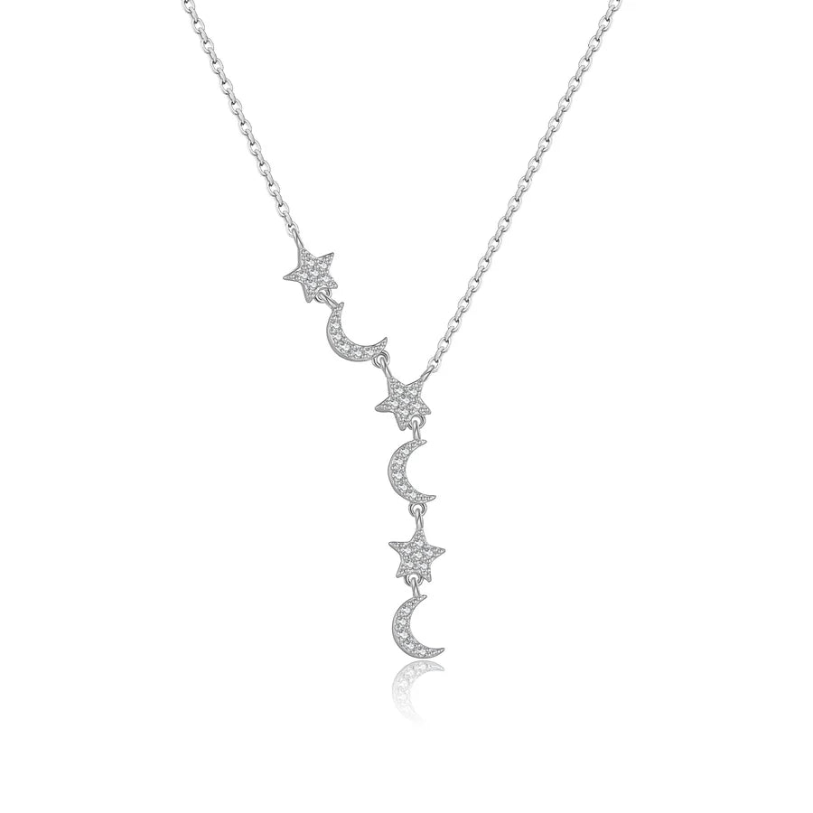 925 Sterling Silber Zirkon Kabelkette Stern Mond Anhänger Halskette | Shop Nory