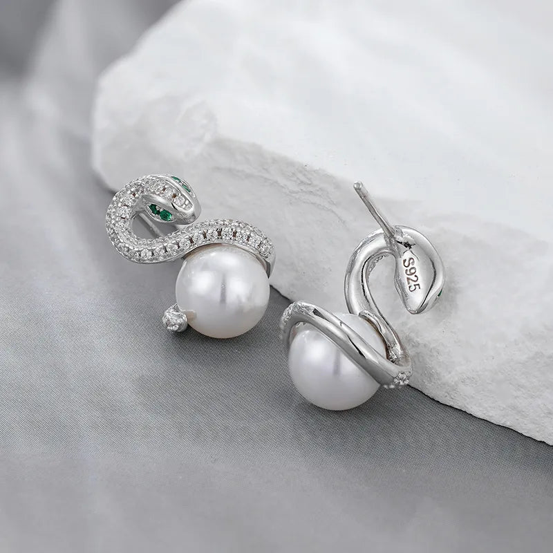 1 Paar 18K Gold Plattiert Weißgold Plattiert 925 Sterling Silber Perle Zirkon 925 Sterling Silber Ohrringe Schlange Ohrstecker | Shop Nory
