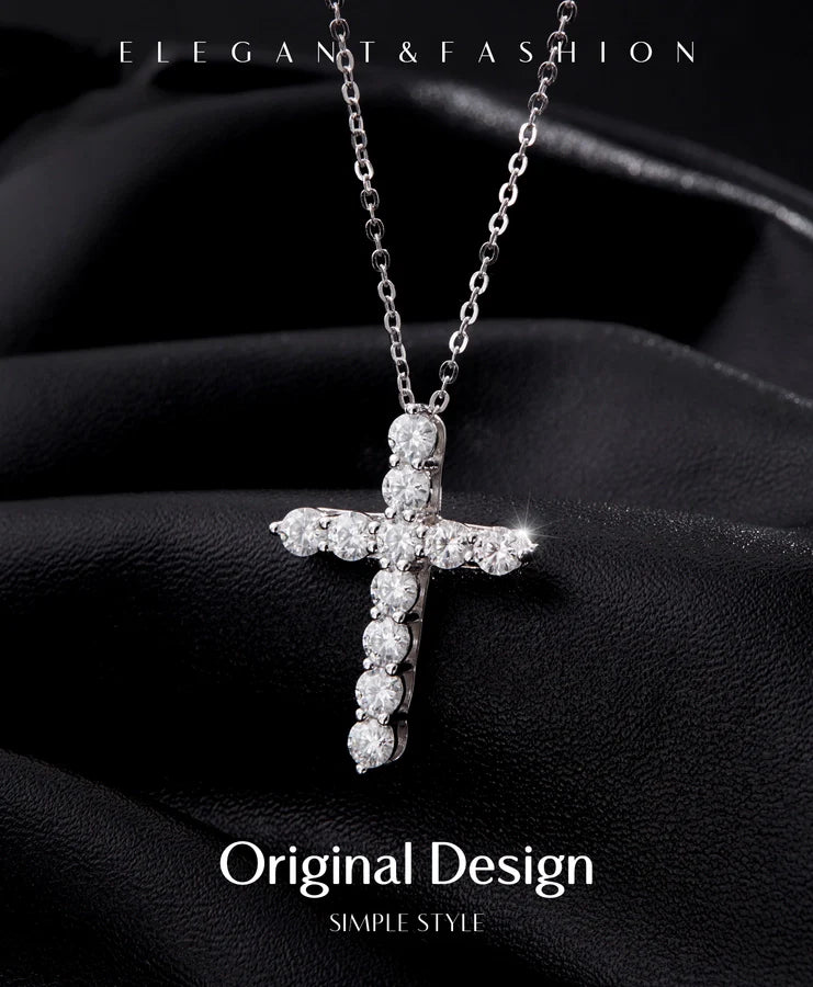 2.2 Karat VVS1-VVS2 Runder Brillant Schnitt 925 Sterlingsilber 925 Sterlingsilber Rack Plated Moissanit Kabelkette Einlage Kreuz Moissanit GRA Zertifikat Anhänger Halskette | Shop Nory