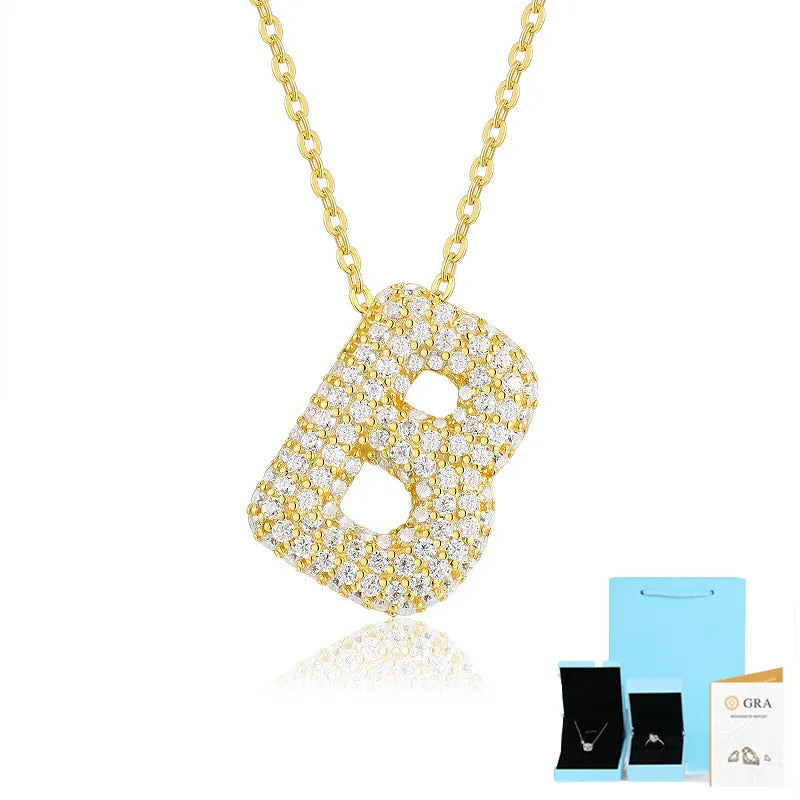 925 Sterling Silver Moissanite Kabelkette Buchstaben Anhänger Halskette | Shop Nory