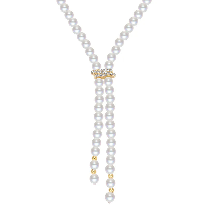 925 Sterling Silber Langlebig Vergoldete Perle Zirkon String Perlen Perlen Geometrische Halskette | Shop Nory