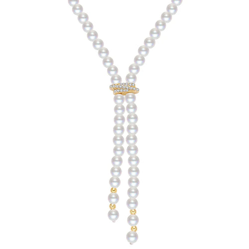 925 Sterling Silber Langlebig Vergoldete Perle Zirkon String Perlen Perlen Geometrische Halskette | Shop Nory