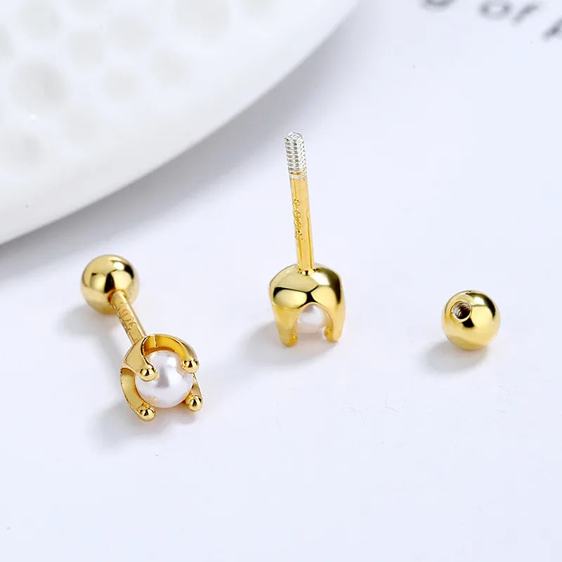 1 Paar 925 Sterling Silber Imitationsperle Zirkon 925 Sterling Silber Ohrringe vierblättriges Kleeblatt Schraubverschluss kleine Steckerohrringe | Shop Nory