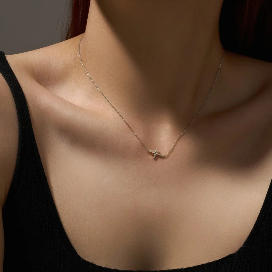 925 Sterling Silber Zirkon Kabelkette Einlage Geometrisches Kreuz Anhänger Halskette | Shop Nory