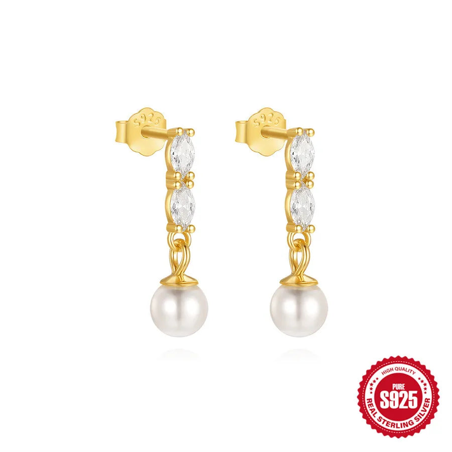 1 Paar 925 Sterling Silber Perle Zirkon 925 Sterling Silber Ohrringe Geometrische Tropfenohrringe Ohrstecker | Shop Nory