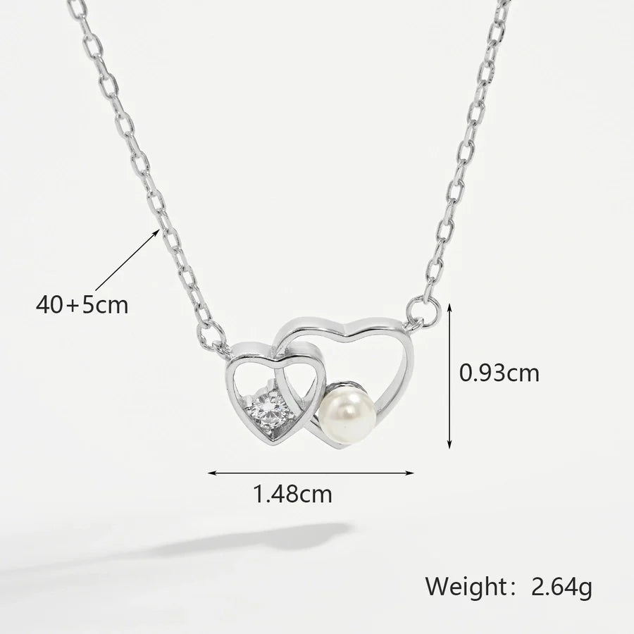 925 Sterling Silver Plated Shell Perlen Zirkon Kabelkette Herzform Halskette | Shop Nory