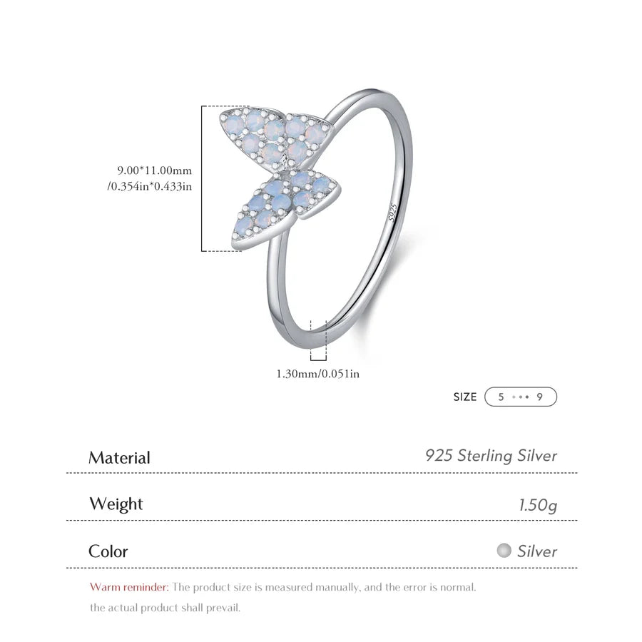 Rhodium-beschichtete 925 Sterling Silber Opal Schmetterlingsringe 925 Sterling Silber Ringe | Shop Nory