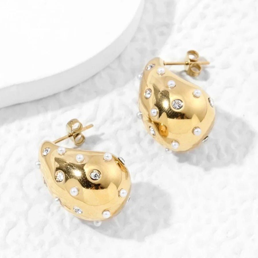 Ohrringe "Hailey" Drop mit Steinen in Edelstahl - 18k vergoldet | Shop Nory