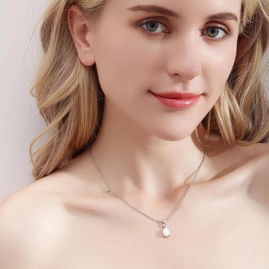 925 Sterling Silber Opal Zirkon Kabelkette Einlage Geometrische Anhänger Halskette | Shop Nory