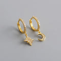 1 Paar 18K Goldbeschichtet Weißgoldbeschichtet 925 Sterlingsilber Zirkon 925 Sterlingsilber Ohrringe Stern Mond Tropf Ohrringe | Shop Nory