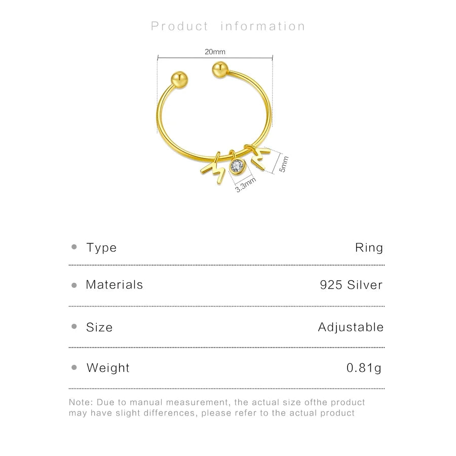 18K vergoldete weiße vergoldete 925 Sterling Silber Zirkon runde Buchstabenringe 925 Sterling Silber Ringe | Shop Nory