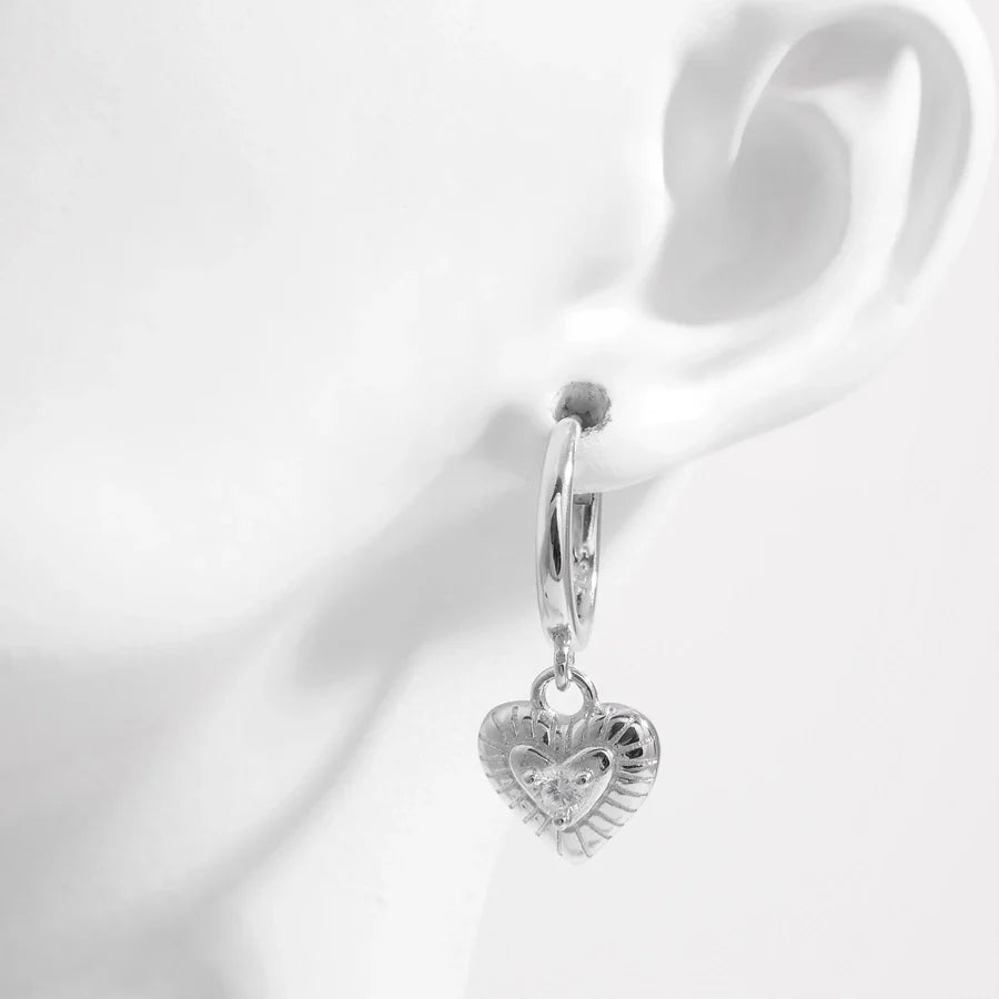1 Paar Weißgoldplattierte 925 Sterling Silber Zirkon 925 Sterling Silber Ohrringe Herzform Tropfohrringe | Shop Nory