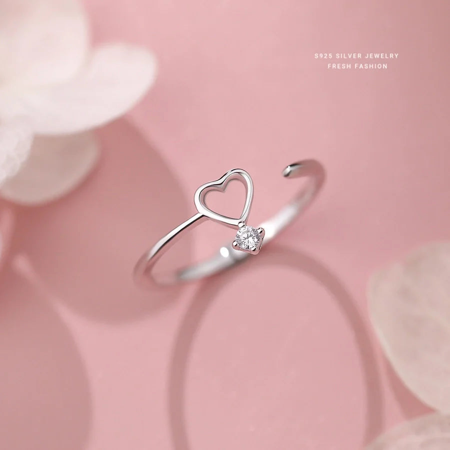 925 Sterlingsilber Zirkon Herzform Offene Ringe 925 Sterlingsilber Ringe | Shop Nory