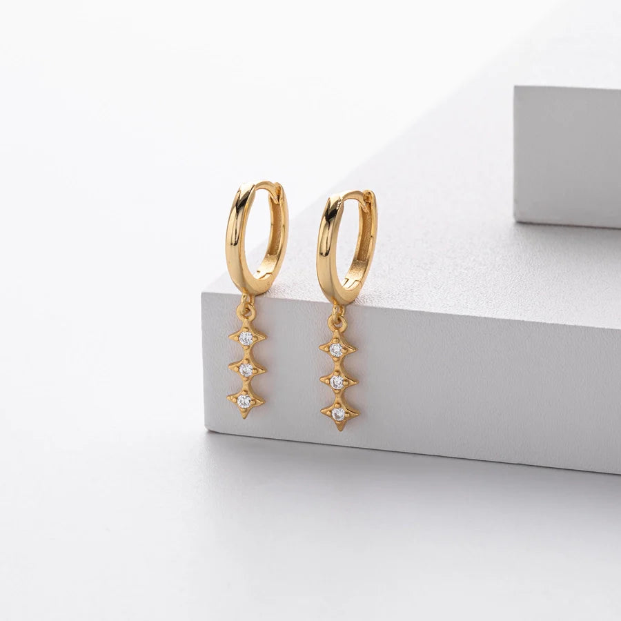 1 Paar 18K Gold Plattiert Weiß Gold Plattiert Rhodium Plattiert 925 Sterling Silber Zirkon 925 Sterling Silber Ohrringe Geometrische Tropf Ohrringe | Shop Nory