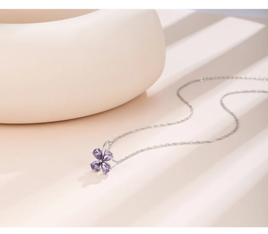 925 Sterling Silber Zirkon Polieren Einlage Blütenanhänger Halskette | Shop Nory