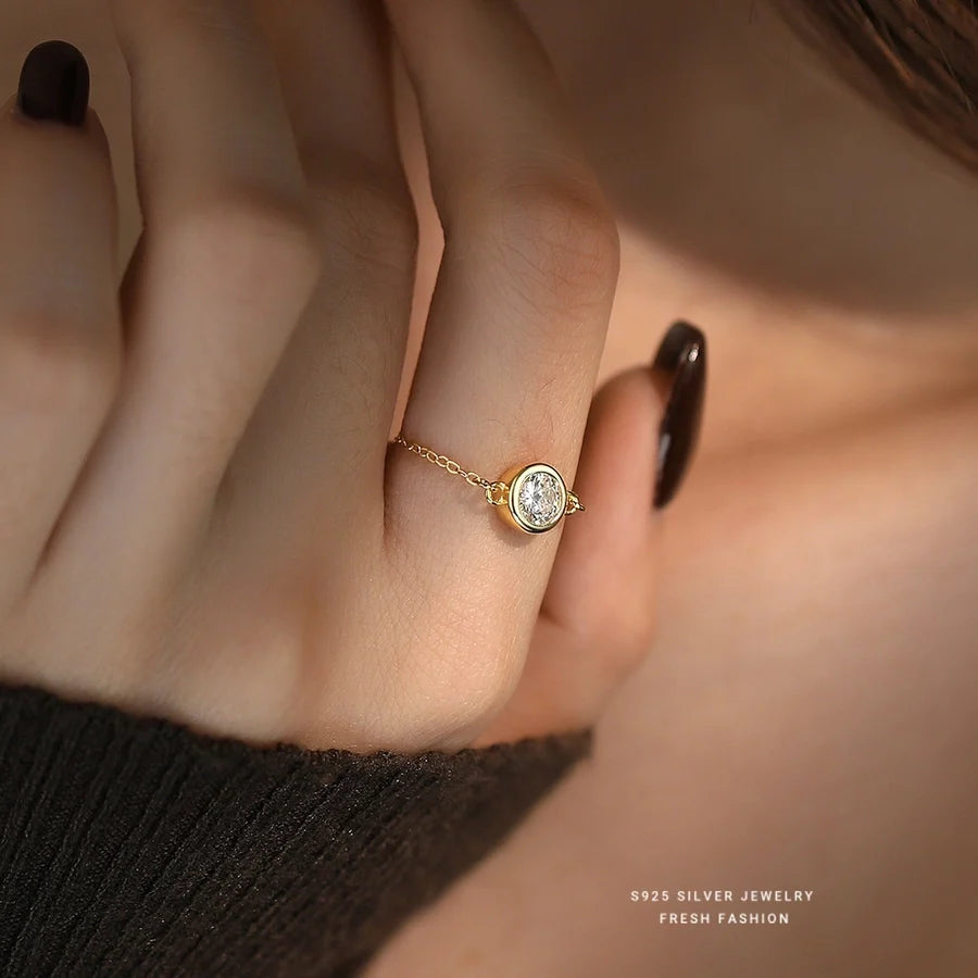 925 Sterling Silver Zircon Rund Verstellbarer Ring 925 Sterling Silber Ringe | Shop Nory