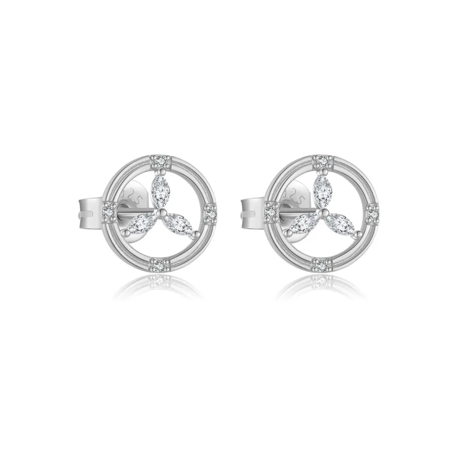 1 Paar 18K Vergoldet Weißgold Plattiert 925 Sterling Silber Zirkon 925 Sterling Silber Ohrringe Geometrisch Vierblättriges Kleeblatt Herzform Studs | Shop Nory
