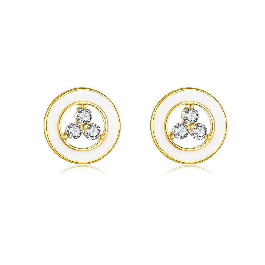 1 Paar 18K Vergoldet Weißgold Plattiert 925 Sterling Silber Zirkon 925 Sterling Silber Ohrringe Geometrisch Vierblättriges Kleeblatt Herzform Studs | Shop Nory