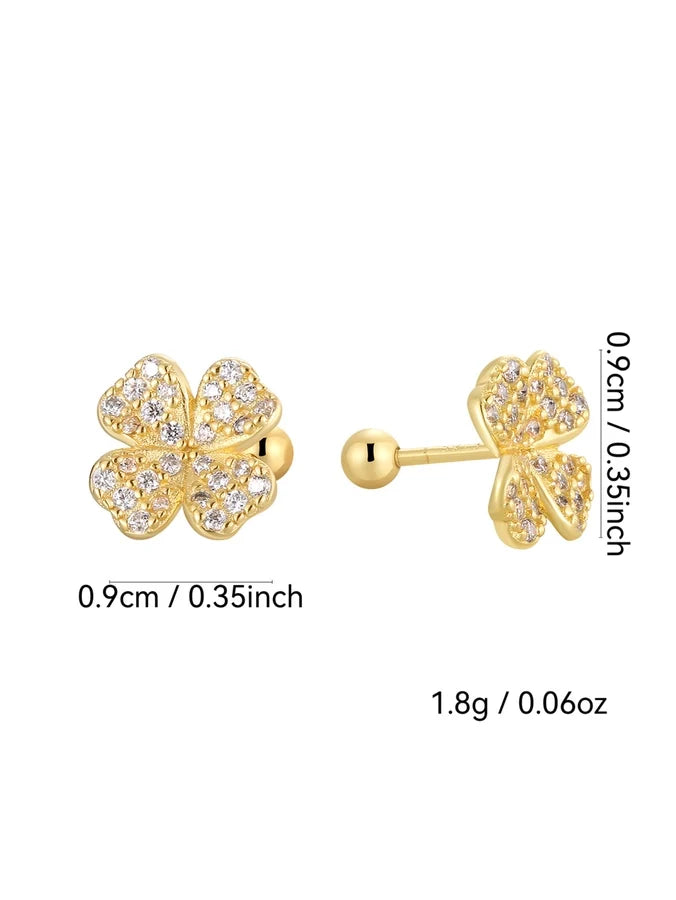 1 Paar 925 Sterling Silber Zirkon 925 Sterling Silber Ohrringe Vierblättriger Klee Ohrstecker | Shop Nory